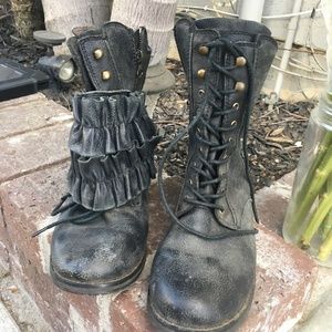 badass black leather boots with removable ruffle